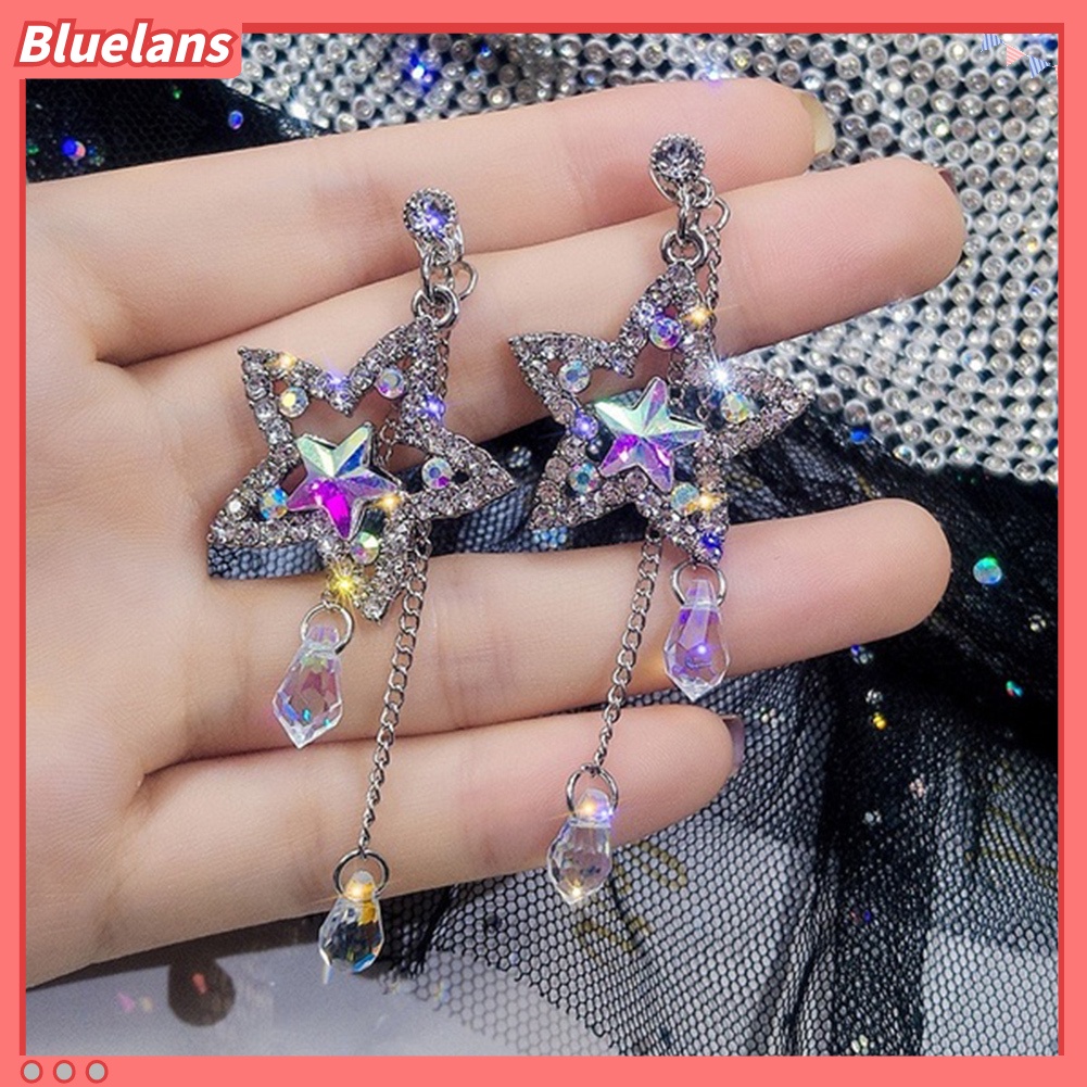 bluelans-party-women-shiny-rhinestone-inlaid-star-long-tassel-drop-dangle-stud-earrings