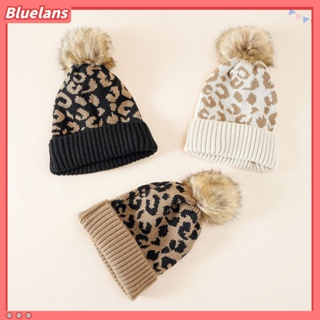 [Bluelans] หมวกบีนนี่ ผ้าถัก ป้องกันหู ลายเสือดาว แฟชั่นฤดูใบไม้ร่วง ฤดูหนาว สําหรับขี่จักรยาน