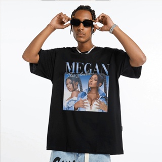 เสื้อยืดผู้ชาย ใหม่ เสื้อยืดแขนสั้น พิมพ์ลายกราฟฟิคนักร้อง Rap Megan Thee Stallion 90S สไตล์วินเทจ สีดํา สําหรับผู้หญิง