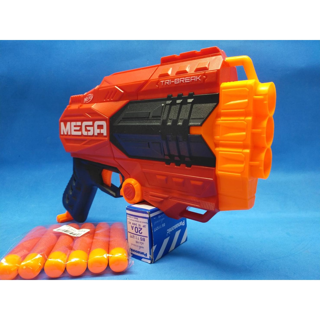 ปืนnerf-mega-tri-break-ของแท้-มือสอง-ยิงดีสภาพสวย-โหลดใส่กระสุนอย่างเท่ห์