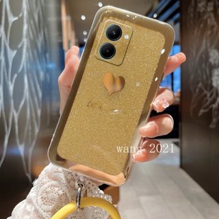 Ready Stock 2022 New Phone Case Realme 10 Pro +Plus 9i 5G 4G เคส Casing Shiny Heart-Shaped Hard Cover with Round Wristband for Realme 10 4G เคสโทรศัพท