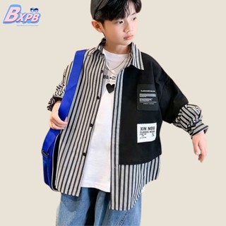 [BXPB] เสื้อเชิ้ตแขนยาวลําลอง ผ้าฝ้ายแท้ ทรงหลวม ลายทาง สวมใส่สบาย แฟชั่นใหม่ สําหรับเด็กผู้ชาย อายุ 3-15 ปี