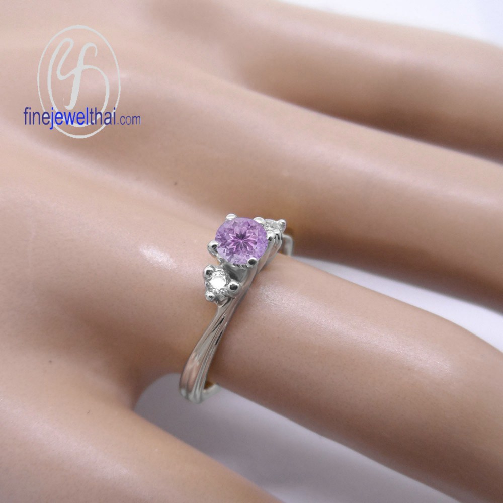 finejewelthai-แหวนอะเมทิสต์-แหวนเพชรcz-แหวนเงินแท้-แหวนพลอยแท้-amethyst-silver-ring-r1292amt-เลือกสีตัวเรือนได้