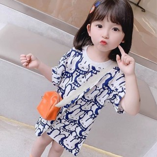 Onekid🚚เสื้อยืดแขนสั้นพิมพ์ลายการ์ตูนแบบใหม่100% สำหรับเด็กผู้หญิงเด็กเล็กกลางและเด็กเล็ก