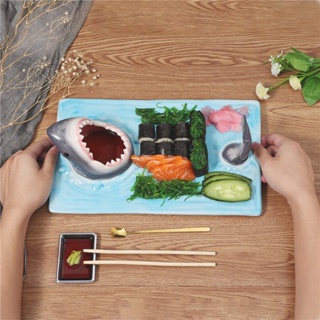 Ceramic Sushi Plate Shark Shape Rectangle Cheese Board Dining Table Kitchen Decoration