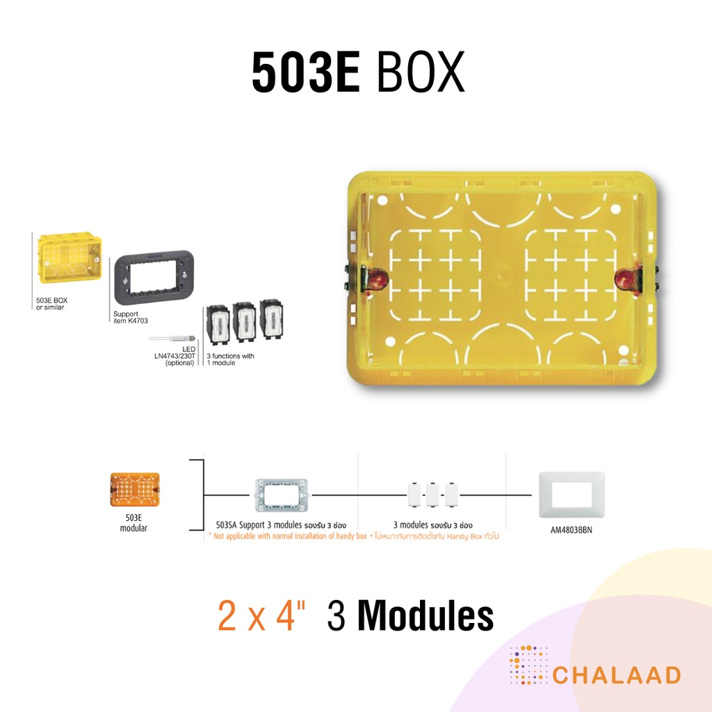 bticino flush-mounting box 503E กล่องฝัง บล็อคฝัง 2x4 [3 ช่อง] สำหรับ ...