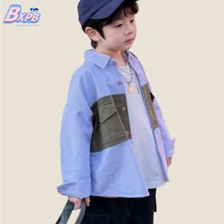 [BXPB] เสื้อเชิ้ตแขนยาวลําลอง ผ้าฝ้ายแท้ ทรงหลวม ลายทาง สวมใส่สบาย แฟชั่นใหม่ สําหรับเด็กผู้ชาย อายุ 3-15 ปี