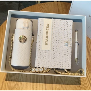 ส่งฟรี ‼️ Starbuck ชุดสมุดโน๊ตสีขาว ชุดของขวัญ แก้ว+ปากกา ลดราคาแรง
