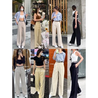 Basic Pants 690.- ( สินค้าพร้อมส่ง) กางเกงขายาวทรงกระบอกกลาง เอวสูงทรงสวยเนื้อผ้ามีน้ำหนัก