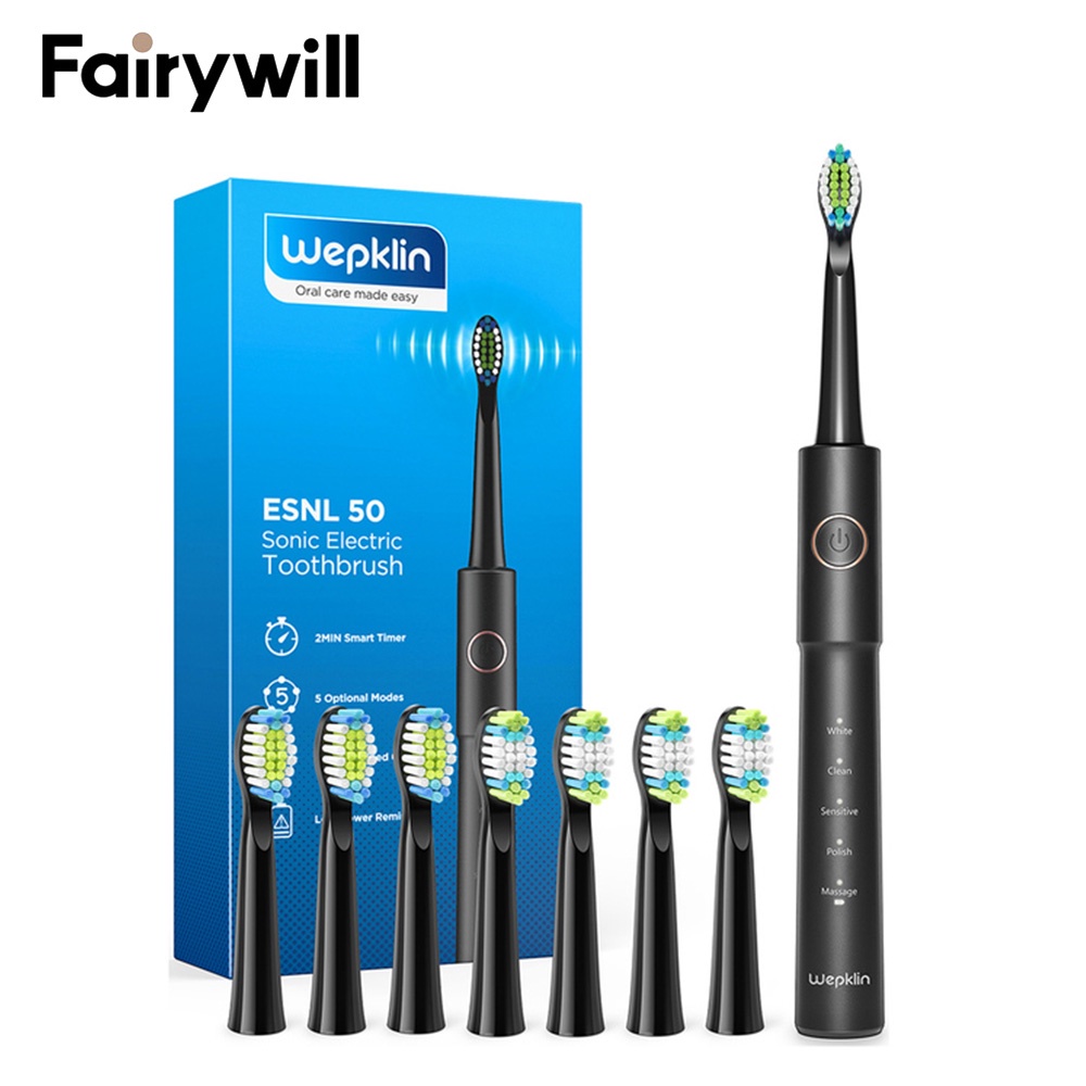 fairywill-esnl-50-แปรงสีฟันไฟฟ้า-พร้อมหัวแปรงดูปองท์-8-หัว