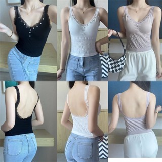 8168#เสื้อกล้าม สายเดี่ยว  บราสายเดี่ยวแบบสวม สปอร์ตบรา ประดับโบว์ด้านหน้า มีฟองน้ำ
