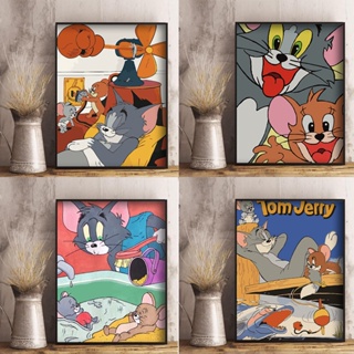 Drofe【40*50 ซม.】ภาพวาดดิจิตอล ไม่มีกรอบ รูปการ์ตูน Tom and Jerry สําหรับตกแต่งบ้าน