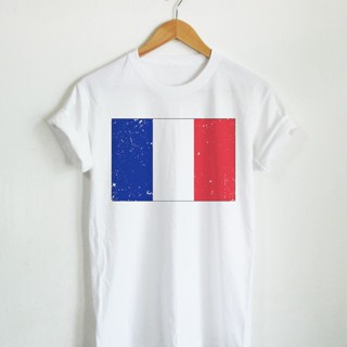 เสื้อแฟชั่นผญ Tee เสื้อยืดลาย ธงชาติฝรั่งเศษ ประเทศ ฝรั่งเศษ France Flag เสื้อยืดสกรีน คอกลม แขนสั้น