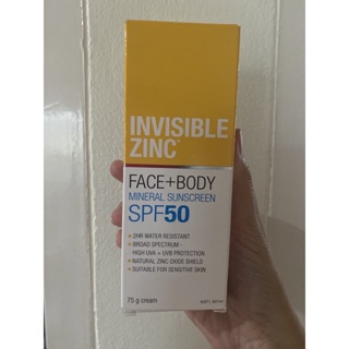 Invisible zinc face+body mineral sunscreen spf50(75กรัม) สำหรับผิวแพ้ง่าย Exp.07/2024