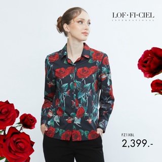 Lofficiel เสื้อแขนยาว เสื้อเชิ้ตผู้หญิง Timeless Rose Shrit เสื้อเชิ้ตลายพิมพ์ดอกกุหลาบ แขนขาว (FZ1XBL)