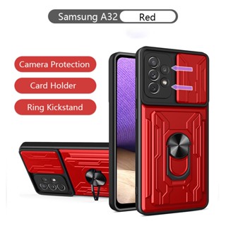 เคส Samsung A32 A12 A72 4G 5G เคสโทรศัพท์แบบมัลติฟังก์ชั่น ผู้ถือบัตร การป้องกันกล้อง ขาตั้งแหวนโลหะ Samsung A12 4G เคส Samsung A32 4G เคส Samsung A72 4G เคส Samsung A32 5G เคส Samsung A52 5G เคส Samsung A52S 5G เคส