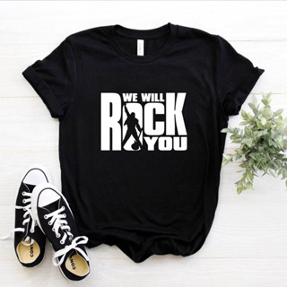 เสื้อสาวอวบ ผู้หญิงเสื้อยืด We Will Rock You ฤดูร้อนเสื้อยืดสําหรับสาวควีนร็อควงแขนสั้นแขนสั้นร็อคโรลผู้หญิงท็อปส์ซูฮิปฮ
