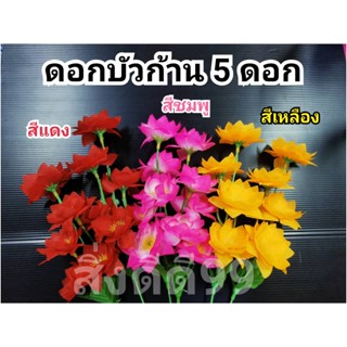 ดอกบัว ดอกบัวก้าน5ดอก ดอกบัวบาน ดอกไม้ประดับตกแต่ง ดอกไม้ไหว้พระ ดอกบัวมี 3สี บัวชมพู บัวเหลือง บัวแดง สินค้าขายเป็นก้าน