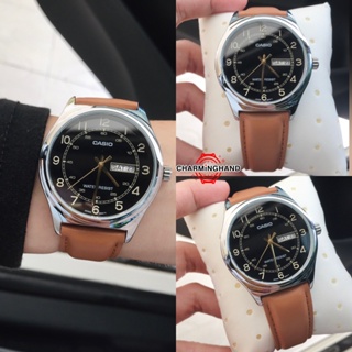 เรียบ เท่ สไตล์มินิมอล นาฬิกาข้อมือผู้ชายแท้ Casio สายหนังสีน้ำตาล คาสิโอลดราคา ย้ำขายเฉพาะนาฬิกาแท้ มีใบรับประกัน