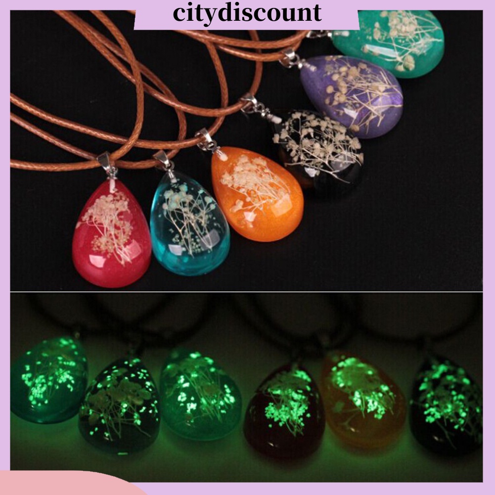 lt-citydiscount-gt-จี้สร้อยคอรูปทรงหยดน้ําดอกไม้แห้งเรืองแสงในที่มืด