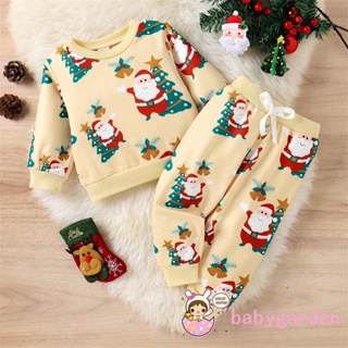 Babygarden-3mont5hs-3years เสื้อกันหนาวแขนยาว คอกลม พิมพ์ลายซานตาคลอส และกางเกงขายาว เอวยางยืด สําหรับเด็กผู้ชาย