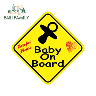 Earlfamily สติกเกอร์ กันน้ํา กันรอยขีดข่วน ลาย Baby On The Board ขนาด 13 ซม. x 13 ซม. สําหรับตกแต่งรถยนต์