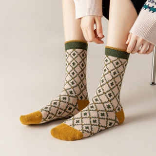 ถุงเท้า ผ้าขนแกะนิ่ม ป้องกันการเป็นขุย ให้ความอบอุ่น แฟชั่นฤดูหนาว สไตล์เรโทร