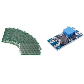 10Pcs Double Side 5X7cm PCB Strip Board Printed Circuit &amp;amp; 1 Pcs DC/DC Step Up Boost 2-24 V 5-28 V Connect Module