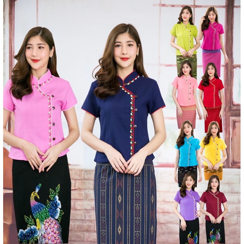 ภาพหน้าปกสินค้าลด 15% โค้ด MOOKDEC เสื้อพื้นเมืองผู้หญิงคอจีนกุ้น จากร้าน anurakcotton บน Shopee