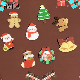 AMILA การ์ตูนน่ารักซานตาคลอสเข็มกลัดของขวัญคริสต์มาสป้ายอะคริลิคกระเป๋าอุปกรณ์เสริมจี้ขนาดเล็ก