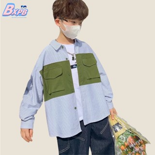 [BXPB] เสื้อเชิ้ตแขนยาวลําลอง ผ้าฝ้ายแท้ ทรงหลวม ลายทาง สวมใส่สบาย แฟชั่นใหม่ สําหรับเด็กผู้ชาย อายุ 3-15 ปี