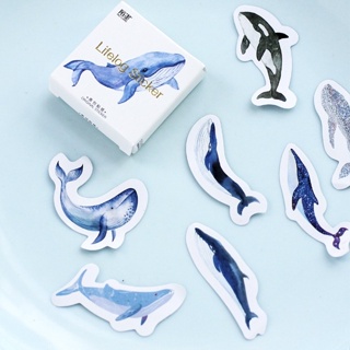 สติ๊กเกอร์ เทอเรส คาเฟ่ ตกแต่ง DIY สติ๊กเกอร์ปิดผนึก เครื่องเขียน 45ชิ้น Sticker whale blue dream ocean Sticker box