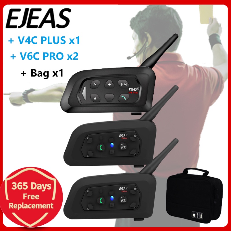 Ejeas V4c Plus V6c Prox2 Football 3 Referee Intercom Headset 1200m Soccer Full Duplex Bluetooth 4359