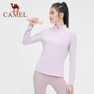 Camel แห้งเร็ว เสื้อผ้ากันแดด ผู้ชายและผู้หญิง ยืนขึ้น ปก โยคะ กีฬา ฟิตเนส เสื้อยืดแขนยาว