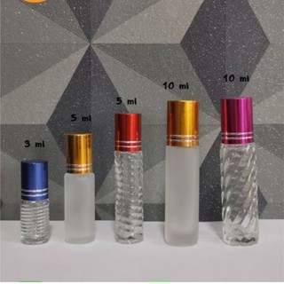 ขวดลูกกลิ้ง 3 ml. 5 ml. 10 ml. ขวดใสเกลียว ขวดขุ่นฝาทอง คละสี (ขวดเปล่า) ราคาต่อใบ