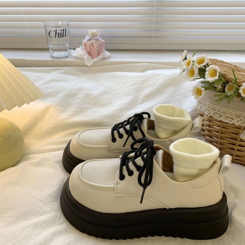 พร้อมส่ง-รองเท้าหนังผู้หญิง-รองเท้าส้นหนา-แฟชั่นเกาหลี-ลําลอง-size35-40-g285