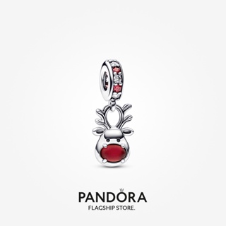 Pandora charm จี้จมูกสีแดง กวางเรนเดียร์ มูราโน่ ห้อย ของขวัญวันหยุด สําหรับผู้หญิง p804
