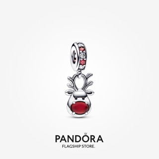 Pandora charm จี้จมูกสีแดง กวางเรนเดียร์ มูราโน่ ห้อย ของขวัญวันหยุด สําหรับผู้หญิง p804