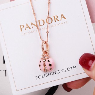 Pandora สร้อยคอ จี้แมลงเต่าทอง สีชมพูนําโชค สีโรสโกลด์ 387909En160 ของขวัญให้เพื่อนและแฟน x1027