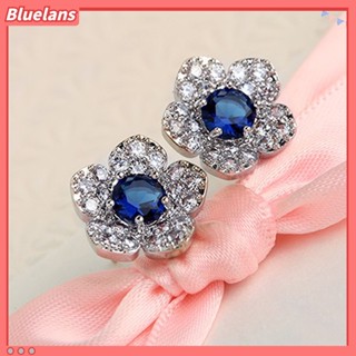 ของขวัญเครื่องประดับสตรี ต่างหูกระดุมดอกไม้สีฟ้าใสRhinestone