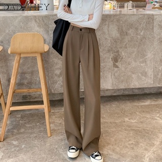 DaDuHey💕 (4 colors) Womens Plussize Casual Suitable  High Waist Drooping Figure Flattering Straight-Leg Pants Loose Black/White/Brown/Purple  Wide-Leg Pants