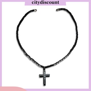 &lt;citydiscount&gt;  City_ สร้อยคอ จี้ลูกปัดเฮมาไทต์ ไม้กางเขน ไม้กางเขน พระเยซู แฟชั่นสําหรับผู้ชาย