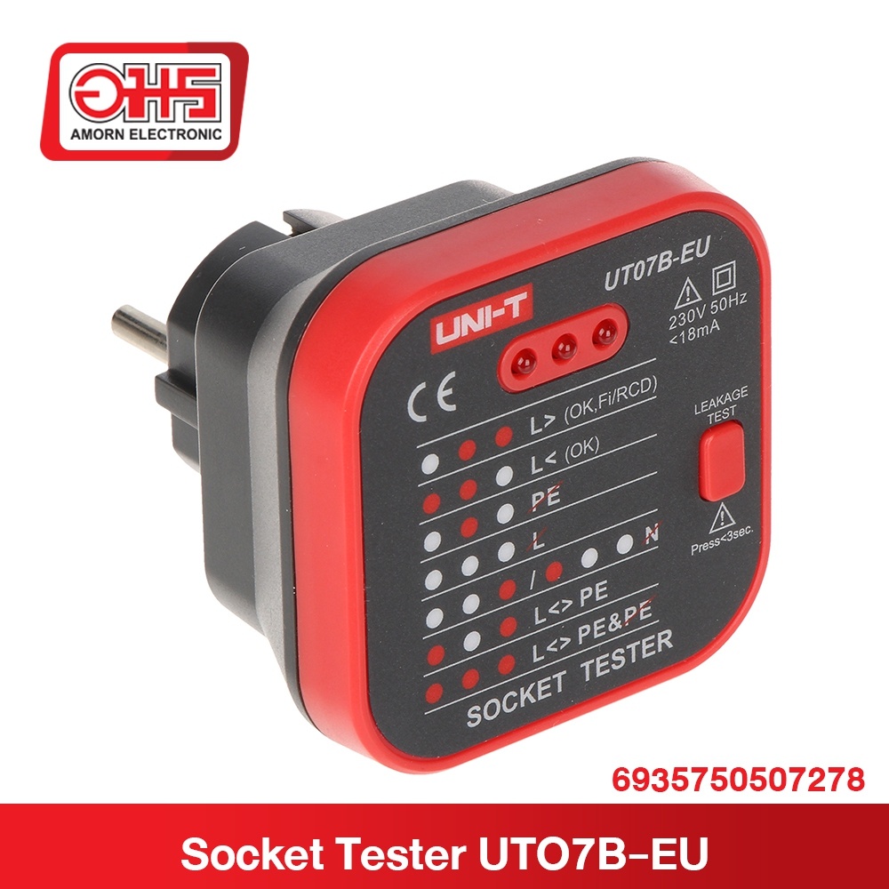 socket-tester-อุปกรณ์ทดสอบปลั๊กไฟ-uni-t-ut07b-eu-อุปกรณ์ทอสอบไฟบ้าน-อมรออนไลน์-amornonline