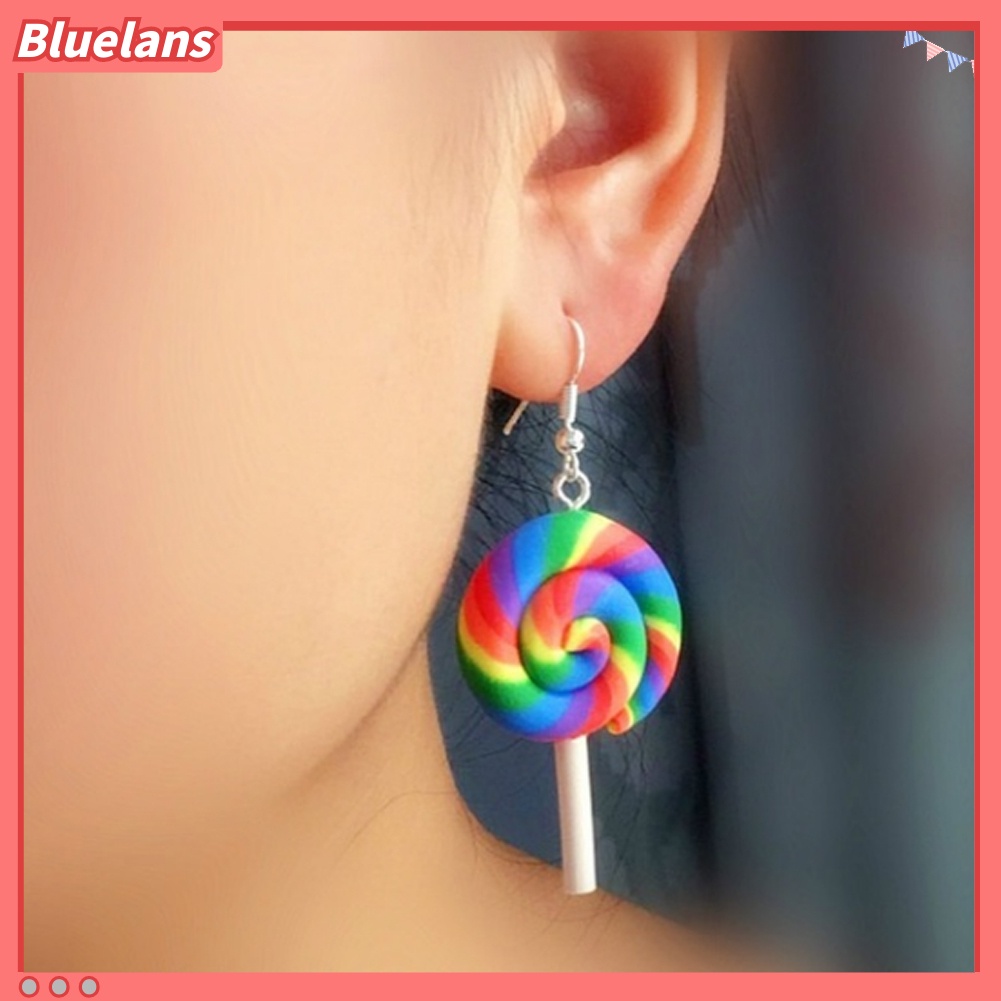 bluelans-เครื่องประดับแฟชั่นสตรีต่างหูตะขอห้อยจี้อมยิ้มสีรุ้ง