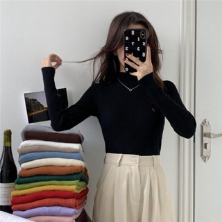 [พร้อมส่ง] เสื้อกันหนาว คอสูง ผ้าถัก กึ่งสูง สีดํา สไตล์ตะวันตก เหมาะกับฤดูใบไม้ร่วง และฤดูหนาว สําหรับผู้หญิง 2022