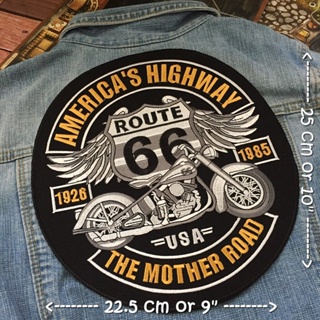 Highway Route 66 ตัวรีดติดเสื้อ อาร์มรีด อาร์มปัก ตกแต่งเสื้อผ้า แจ๊คเก็ตยีนส์ Embroidered Iron on Patch ไซส์ใหญ่