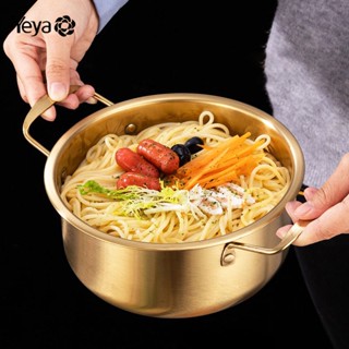 YEYA หม้อบะหมี่กึ่งสำเร็จรูปหม้อซุปหูคู่กองทัพหม้อไฟขนาดเล็กสแตนเลสเกาหลีคนเดียวที่นิยมในโลกออนไลน์เตาแม่เหล็กไฟฟ้าแก๊สสีทองในครัวเรือน