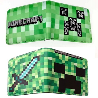 กระเป๋าสตางค์ หนัง PU ใบสั้น ลายการ์ตูนเกม Minecraft สีเขียว 2021