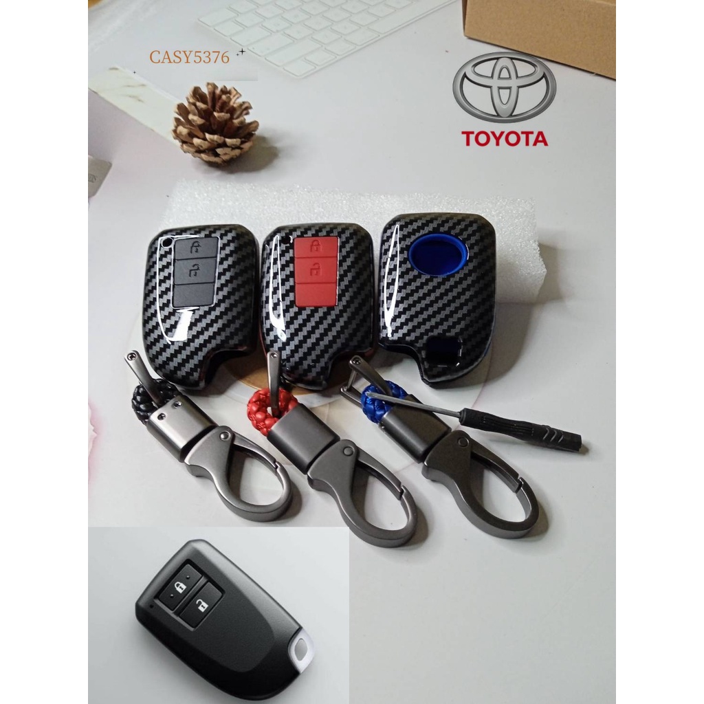 เคสเคฟล่ารีโมทกุญแจรถยนต์-toyota-vios-yaris-ativ-smart-key-2ปุ่ม