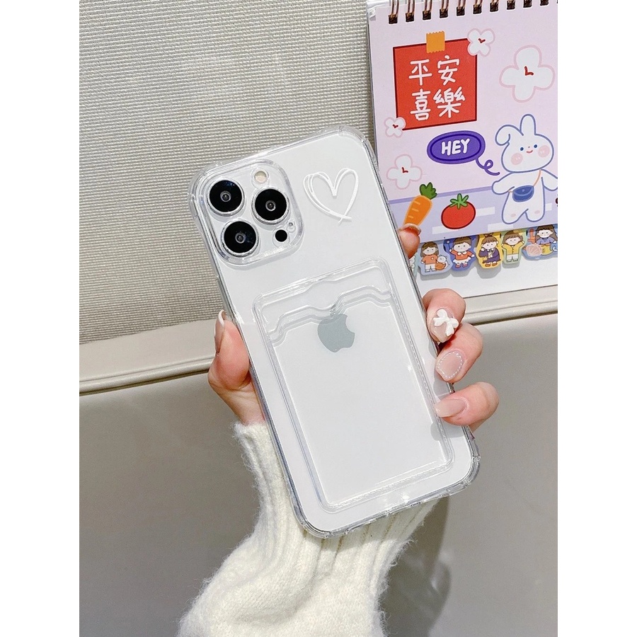 เคสโทรศัพท์ไอโฟนiphone-ลายหัวใจ-โปร่งใส-ช่องใส่การ์ด